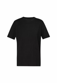 T-shirt nero a maniche corte realizzato in cotone. Caratterizzato da un colletto tondo, taglio dritto e texture morbida senza loghi o fantasie.