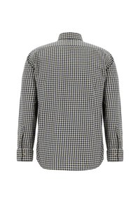 Overhemd met lange mouwen in marineblauw en crèmekleurig ruitpatroon, voorzien van een kraag, met knopen verstelbare manchetten en een rechte snit met een gladde textuur.