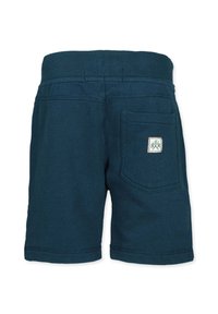 Marinblå shorts med ribbad midja, bakficka och en logotre huvud. Tillverkad av mjukt tyg med en enkel, hållbar design.