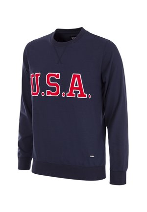 Marine crewneck sweatshirt met rode "U.S.A." letters op de voorkant, gemaakt van een zachte katoenmix, met ribgebreide boorden en zoom.