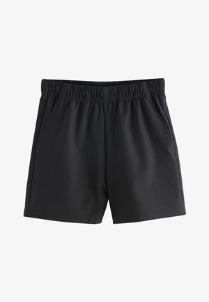 Zwarte shorts met elastische taille en zijzakken, knielang, gemaakt van glad, lichtgewicht stof.