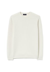 Maglione a maglia color crema con un motivo testurizzato, scollatura rotonda e polsi e orlo a coste. Vestibilità rilassata, tessuto morbido.