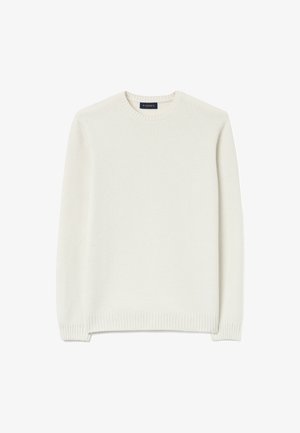 Maglione a maglia color crema con un motivo testurizzato, scollatura rotonda e polsi e orlo a coste. Vestibilità rilassata, tessuto morbido.