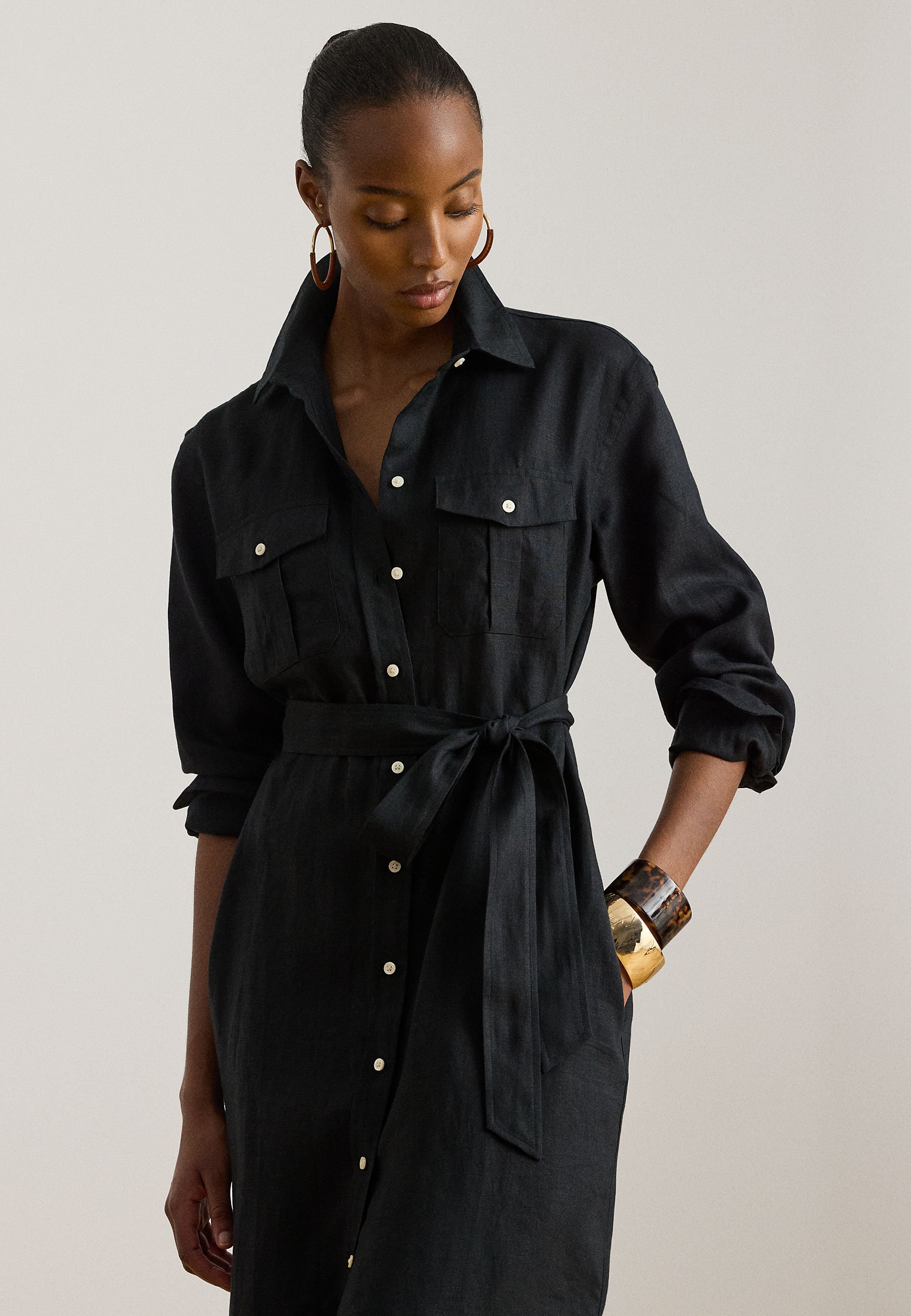 Lauren Ralph Lauren BELTED LINEN MIDI SHIRTDRESS - Shirt dress - black - Zalando.ie Lauren Ralph Lauren BELTED LINEN MIDI SHIRTDRESS - Shirt dress - black - Zalando.ie