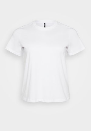 White cotton t-shirt with short sleeves, round neckline, and a relaxed fit. Smooth texture with no visible patterns or accents.