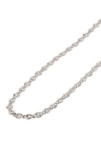 Sølv kæde med ovale og cirkelrunde led med indgraverede blomsterdesigns, poleret finish og skiftende teksturerede sektioner.