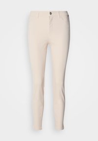 Φαρδιά τζιν σε ανοιχτό μπεζ χρώμα με ομαλή υφή, εξοπλισμένα με φερμουάρ, κούμπωμα με κουμπί και κλασικό σχέδιο με πέντε τσέπες.