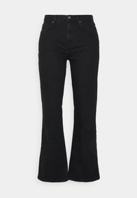 Svarta utställda jeans i denim med hög midja. Har knäppning fram, bälteshällor och två fickor fram.