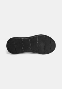 Schwarze Gummi-Sneaker-Sohle mit Zickzack-Laufsohle und glatten Kanten; verfügt über eine feste Textur und ein langlebiges Design für Halt und Unterstützung.