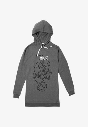 Felpa grigia con grafica frontale di un personaggio dei cartoni animati con orecchie e fiocco, con cappuccio bianco, maniche lunghe e polsini a coste.