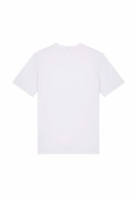 Krátký rukáv bílého trička z bavlněné tkaniny, s kulatým výstřihem, hladkou strukturou a bez viditelných vzorů nebo zdobení.