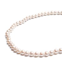 String of round, light pink freshwater pearls, smooth texture, uniform size, closely spaced with no visible clasp.