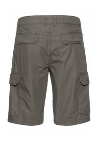 Grå cargo shorts lavet af slidstærkt stof, med to sidelommer, to baglommer og syede detaljer nær taljen.