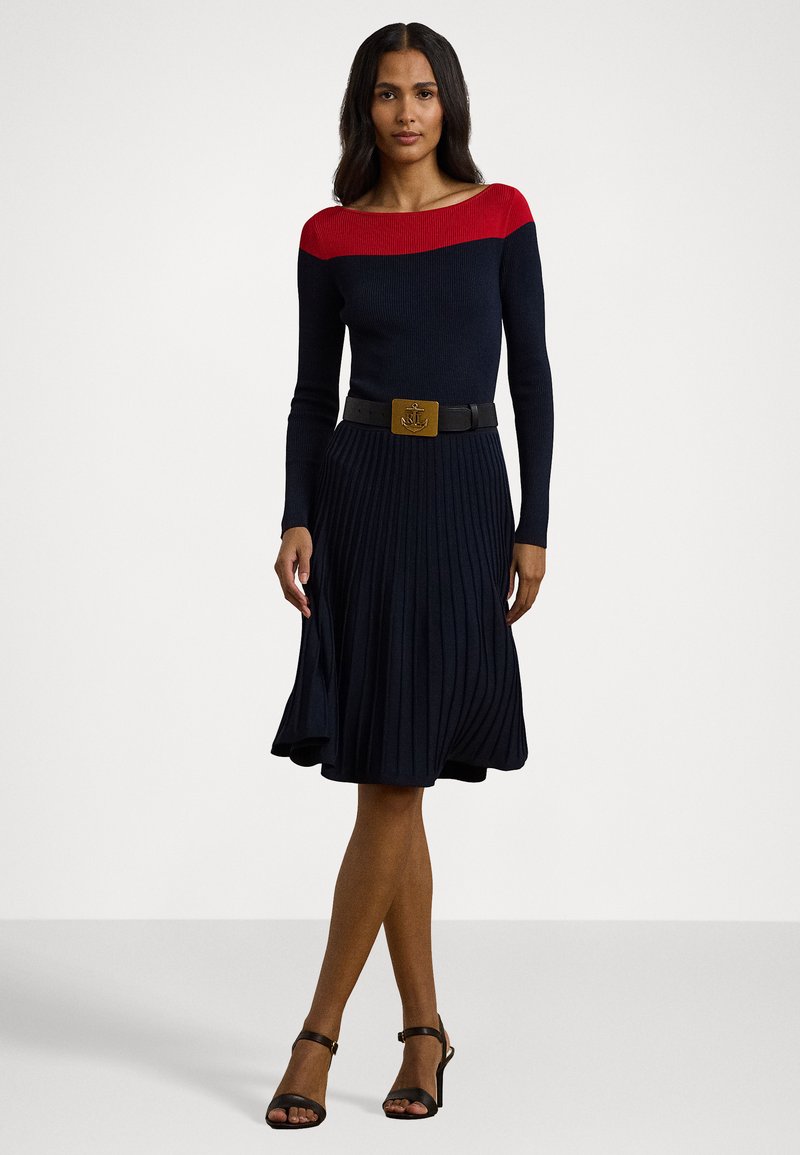 Lauren Ralph Lauren TWO TONE POINTELLE KNIT DRESS - Jumper dress - navy/festive  red/dark blue - Zalando.ie