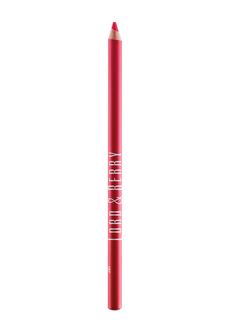Crayon contour à lèvres rouge avec une pointe effilée ; design élégant avec du texte blanc "Lord & Berry" sur le corps ; finition mate.