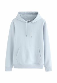 Helle blaue Kapuzenjacke aus weichem Baumwollmix, mit einer Kängurutasche, einem Kordelzugkapuze und gerippten Bündchen und Saum.