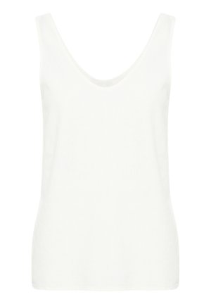 Witte mouwloze tanktop met een diepe ronde halslijn, gemaakt van lichtgewicht stof, met een zachte textuur en een aansluitende pasvorm.