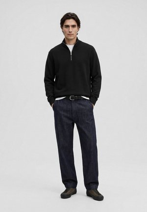 Annarr, HALF-ZIP REGULAR JUMPER RIBBED - Jersey de punto - black