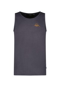 Grijze katoenen tanktop met een ronde halslijn en oranje logodetail op de borst. Eenvoudig design met een rechte snit en zonder mouwen.