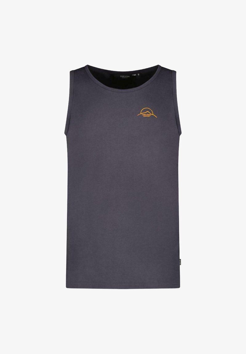 Grijze katoenen tanktop met een ronde halslijn en oranje logodetail op de borst. Eenvoudig design met een rechte snit en zonder mouwen.