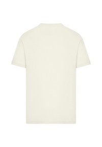 En enkel off-white T-skjorte med korte ermer vist flatt, som viser baksiden med rund hals og uten synlige logoer eller design.
