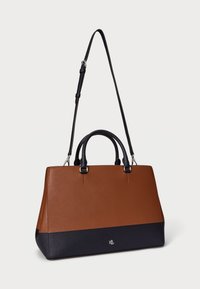 Lauren Ralph Lauren STRIPED LEATHER LARGE HANNA SATCHEL - Käsilaukku - brown/navy