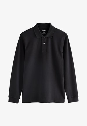 Polo nera slim fit a manica lunga con colletto e due bottoni, realizzata in tessuto morbido.