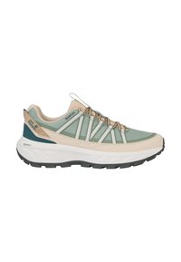 Leichter Sneaker in Grün und Beige mit atmungsaktivem Mesh-Obermaterial, Gummisohle und elastischen Schnürsenkeln für einen sicheren Halt.