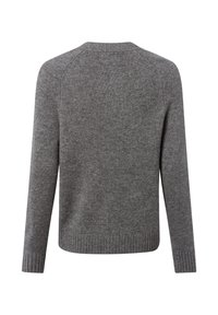 Grauer Strickpullover mit langen Ärmeln, gerippten Bündchen und Saum. Verfügt über ein schlichtes, strukturiertes Design ohne zusätzliche Verzierungen.