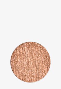 Pressed eyeshadow in warm rose gold, featuring a textured surface with fine shimmer. Circular metal pan with smooth edges.