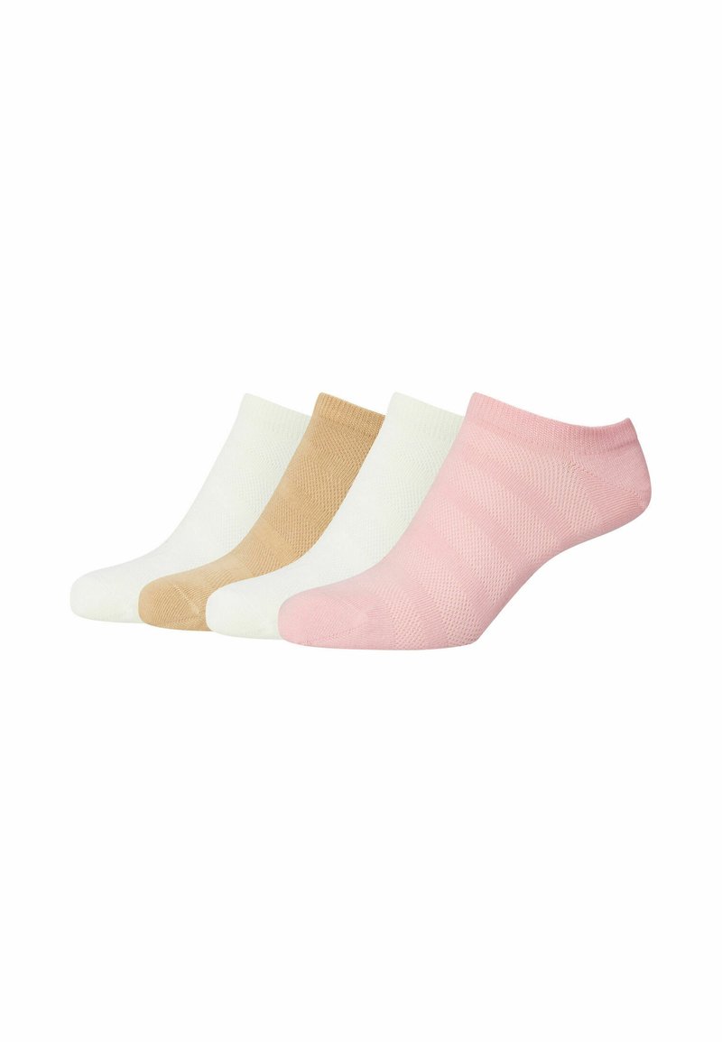 Set di quattro calzini alla caviglia in bianco, beige, beige chiaro e rosa, con un delicato motivo a strisce e un morbido materiale a maglia elasticizzato.