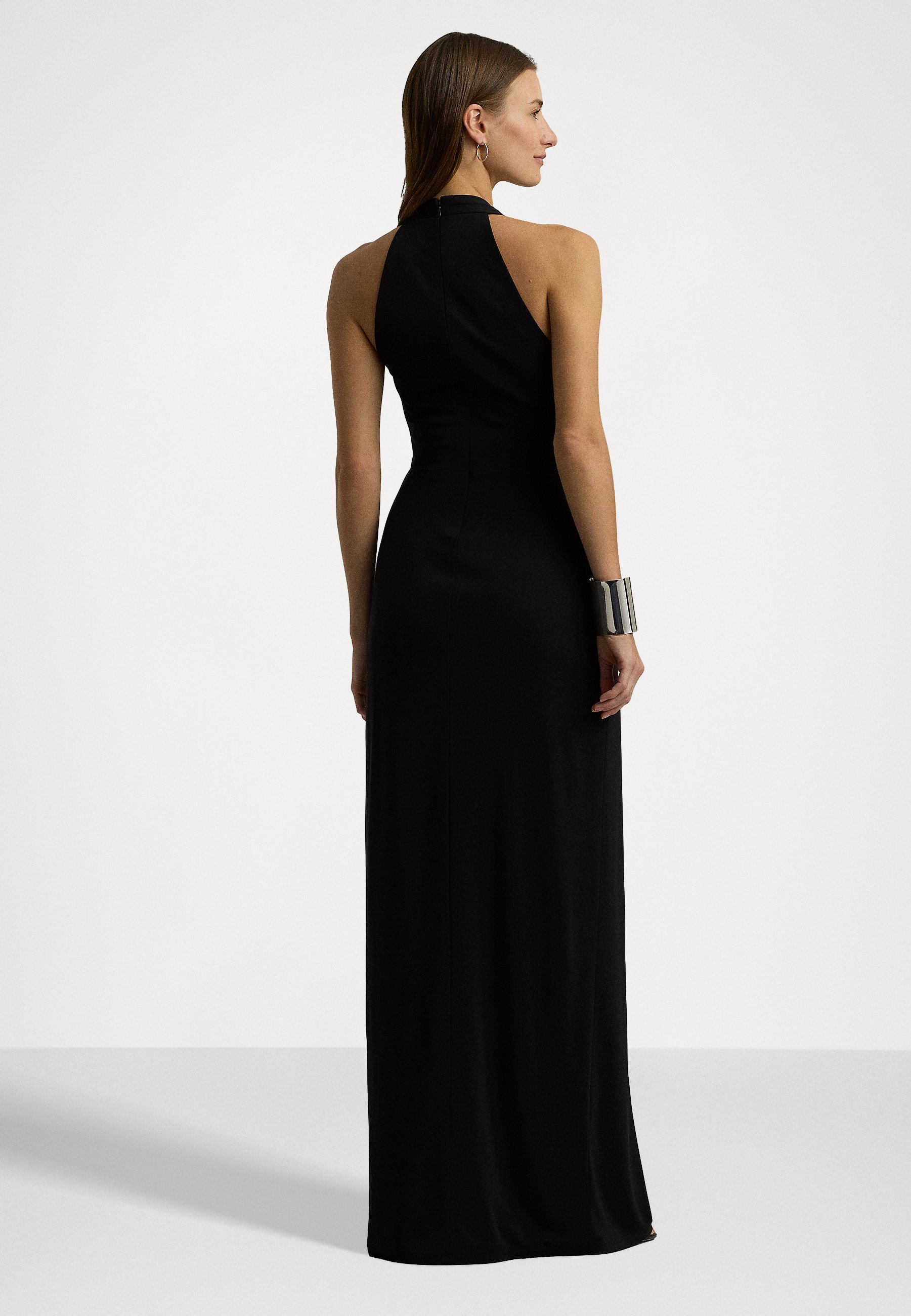 Lauren Ralph Lauren BUCKLE-TRIM STRETCH JERSEY HALTER GOWN