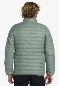 Hellgrüne Pufferjacke mit gestepptem Design, hohem Kragen und gerippter Textur, mit langen Ärmeln und regular Fit.