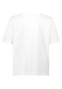 Weißes Kurzarm-T-Shirt aus weichem Baumwollstoff. Lässige Passform mit rundem Halsausschnitt und geradem Saum. Schlichtes Design, keine Muster oder Akzente.