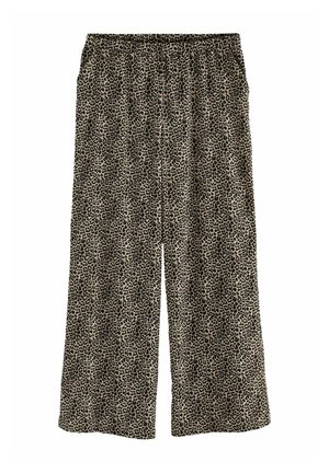 Pantalon à jambes larges avec imprimé léopard marron et noir et taille élastique, présenté à plat sur fond blanc.