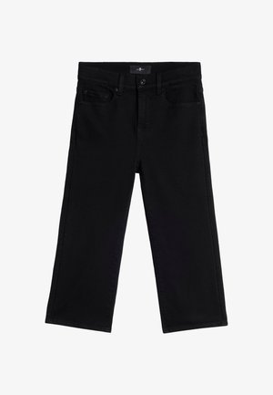 Zwarte jeans met rechte pijpen en hoge taille, voorzien van riemlussen, een knoopsluiting aan de voorkant, ritssluiting en stijl met vijf zakken.