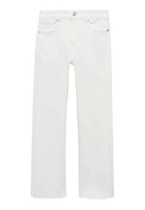 Hvide denimjeans med lige pasform, der har fem lommer, metalknaplukning og slidsede detaljer ved anklerne.