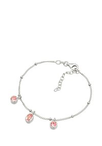 Armbandet i silverfärg har tre rosa ädelstenar och en delikat kedjedesign med en karbinlås. Justerbart med en kedjeförlängning.