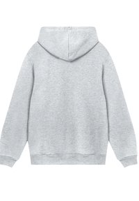 Gray hoodie with a hood, made from soft fabric. Features ribbed cuffs and hem, and a simple, clean design without logos or patterns.