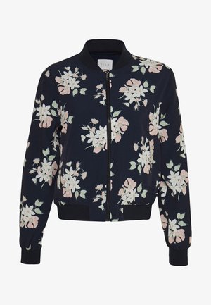 Květinová bomber bunda v námořnické modři, s růžovými a bílými květy. Zapínání na zip, žebrované manžety a lem, lehká a hladká látka.