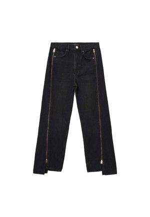 Jeans in denim nero con un design a gamba dritta, con zip dorate lungo i fianchi e tasche standard in vita.