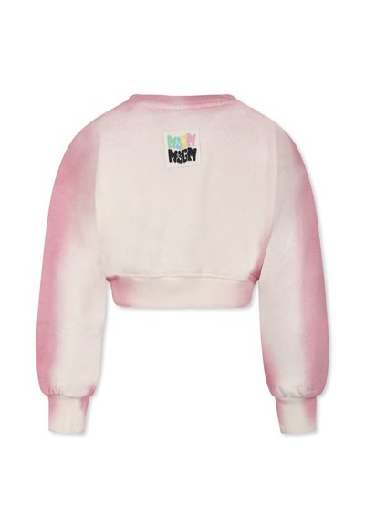 Felpa corta in morbido tessuto testurizzato con una sfumatura di rosa e bianco, con polsini a costine e un'etichetta del logo sulla parte posteriore.