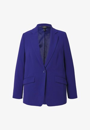 Lila Blazer mit einer einzelnen Knopfreihe, mit Reverskragen und zwei Fronttaschen. Das gefütterte Innenfutter zeigt ein dezentes Muster.