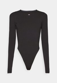 Body a maniche lunghe nero realizzato in cotone, con collo rotondo e taglio tanga sul fondo. Include un piccolo logo sul petto.