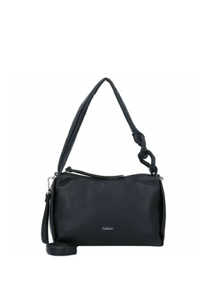 Zwarte leren Gabor handtas met een gestructureerd oppervlak, afneembare schouderband en korte handgreep met kettingschakeldetail.