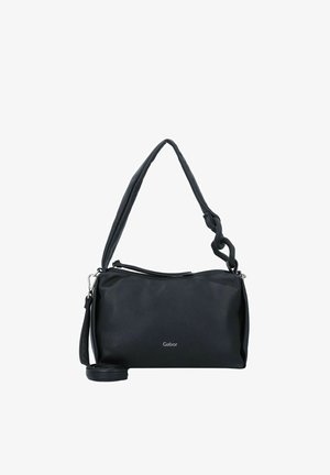 Bolso Gabor de cuero negro con superficie texturizada, correa de hombro desmontable y asa corta con detalle de eslabones de cadena.
