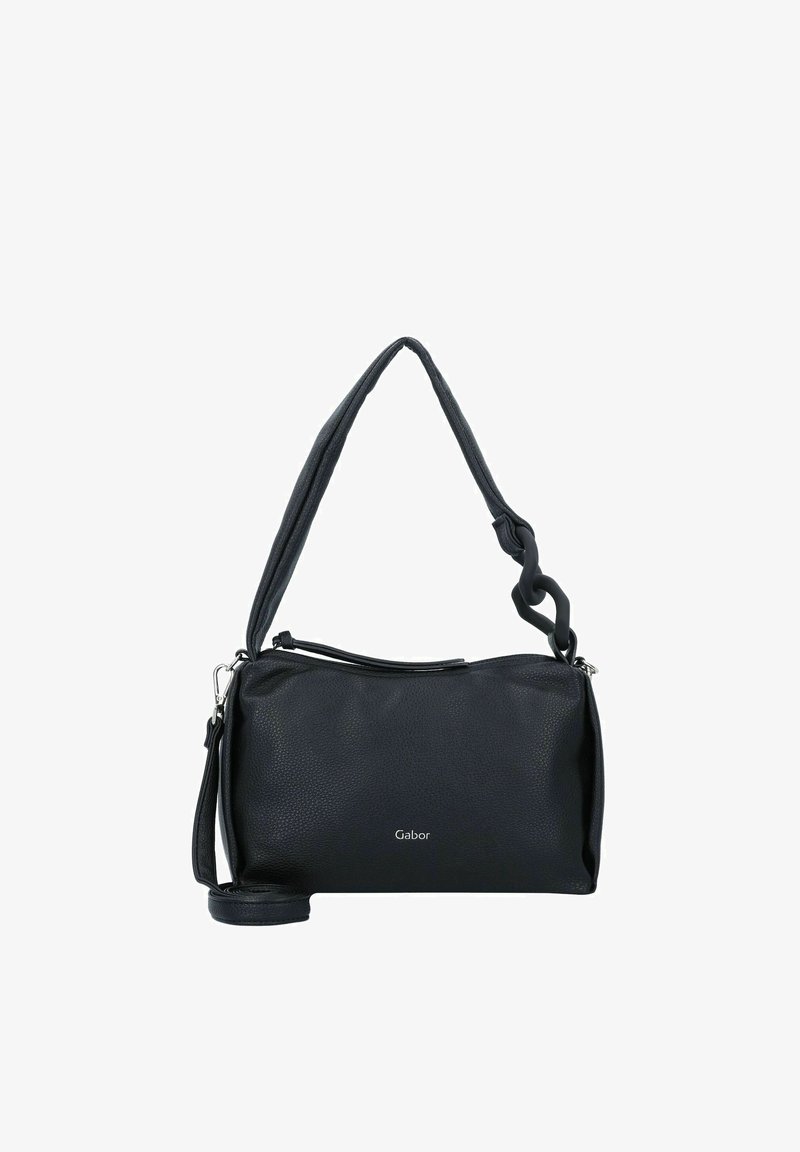 Sac à main Gabor en cuir noir avec surface texturée, bandoulière amovible et poignée courte avec détail de chaîne.