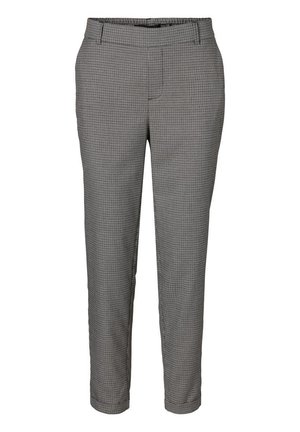 Grijze geruite broek met een slim fit, voorzien van een elastische tailleband en een soepele textuur, die net boven de enkel eindigt.