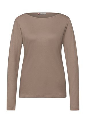 Tricot met lange mouwen en een ronde hals in een beige kleur. Gemaakt van zachte katoen, met een gladde textuur en een eenvoudig, klassiek ontwerp.