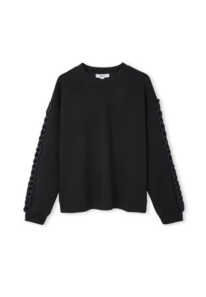 Zwart sweatshirt met lange mouwen, voorzien van vlechtdetails aan de zijkant. Gemaakt van zachte, gestructureerde stof met een relaxte pasvorm.